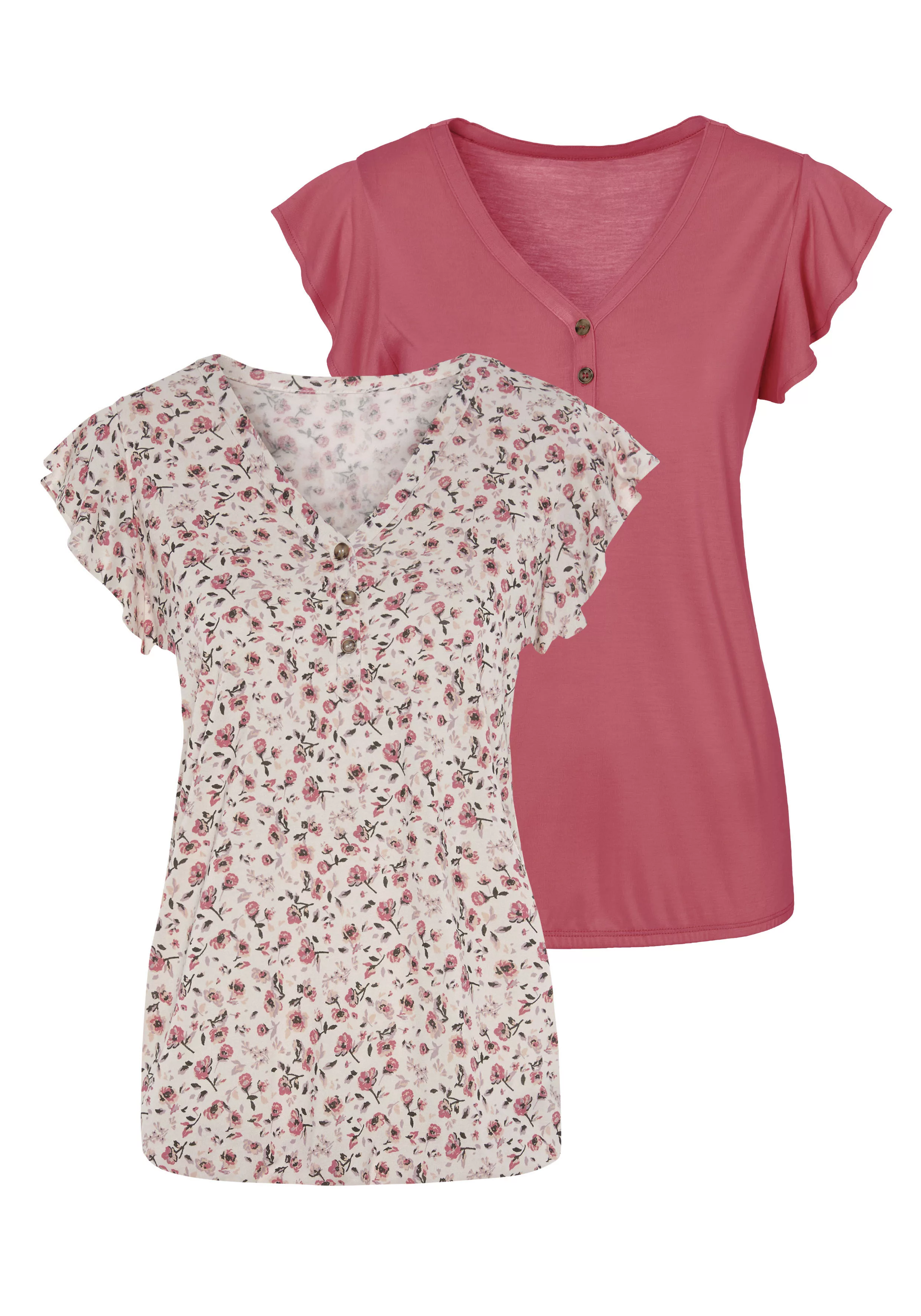 Vivance Kurzarmshirt "mit Flügelärmelchen", (2er-Pack), aus weicher Viskose günstig online kaufen