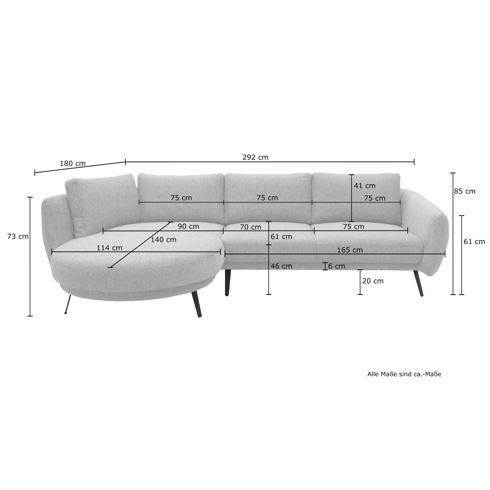 Ecksofa 200 020, Sofa in L-Form, Federkernpolsterung, 292 x 180 x 85 cm (Bx günstig online kaufen