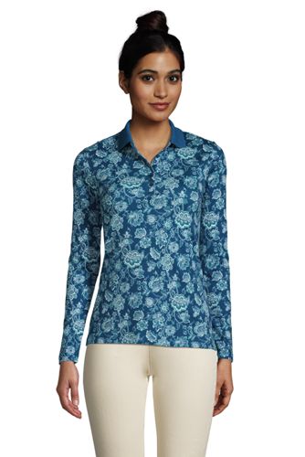 Supima-Poloshirt mit langen Ärmeln, Damen, Größe: S Normal, Blau, Baumwolle günstig online kaufen