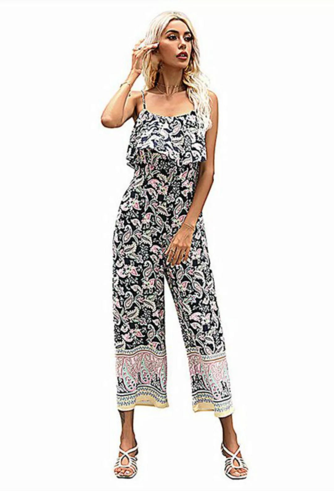 CHENIN 7/8-Overall Ärmelloses Camisole Einteilige Hose Jumpsuit (Bedruckte günstig online kaufen