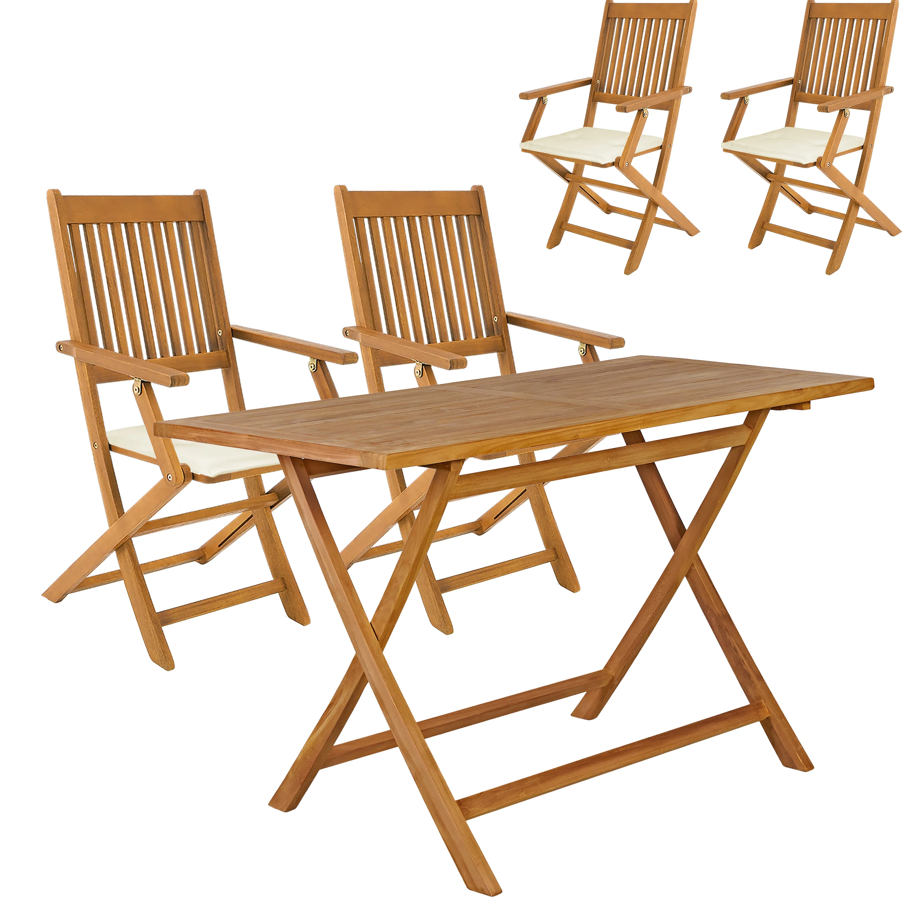 Garten-Sitzgruppe Bari 5-tlg Akazienholz FSC®-zertifiziert Sitzkissen Creme günstig online kaufen