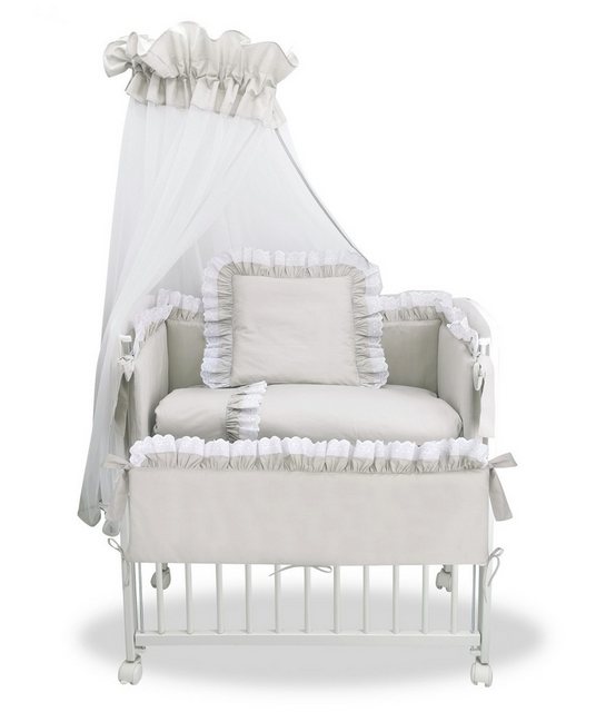 Babyhafen Beistellbett 3in1 Babybett Komplettbett Royal Grau, Spitze-Weiß S günstig online kaufen