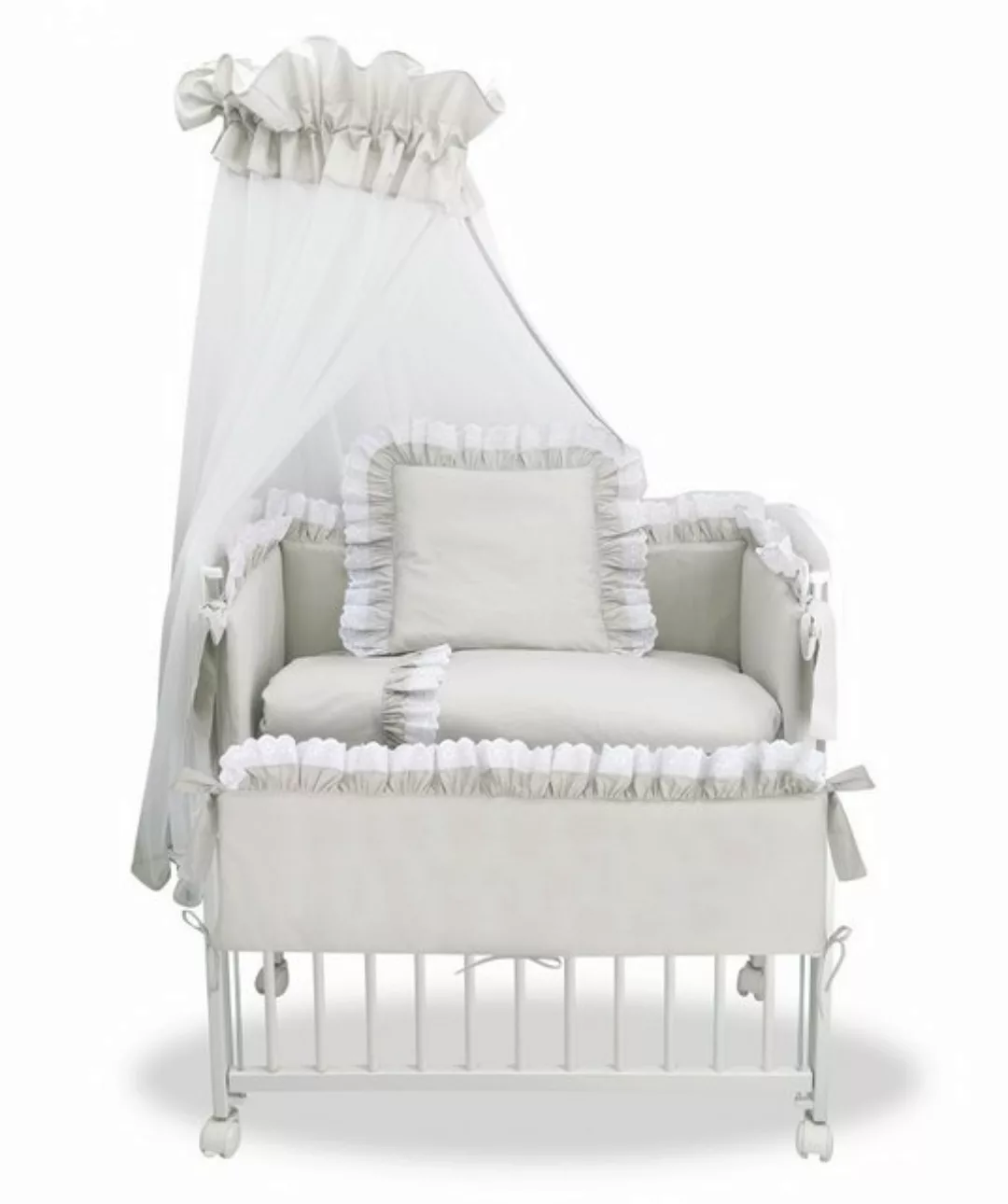 Babyhafen Beistellbett 3in1 Babybett Komplettbett Royal Grau, Spitze-Weiß S günstig online kaufen