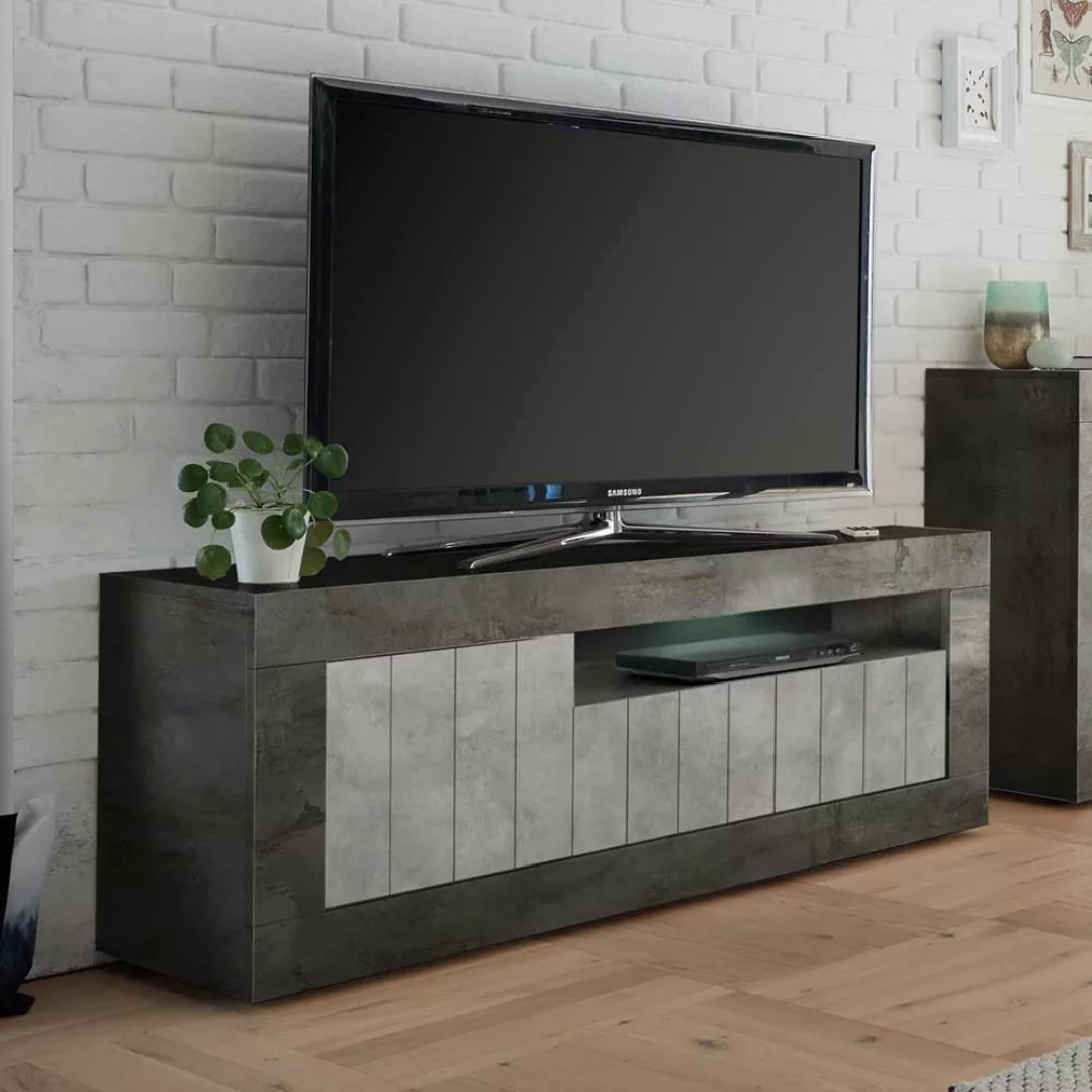 TV Möbel in Beton Grau und Dunkelgrau Türen günstig online kaufen