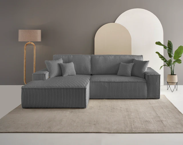 andas Ecksofa "Finnley Schlafsofa 267 cm in Bouclé, Struktur fein u. Cord, günstig online kaufen