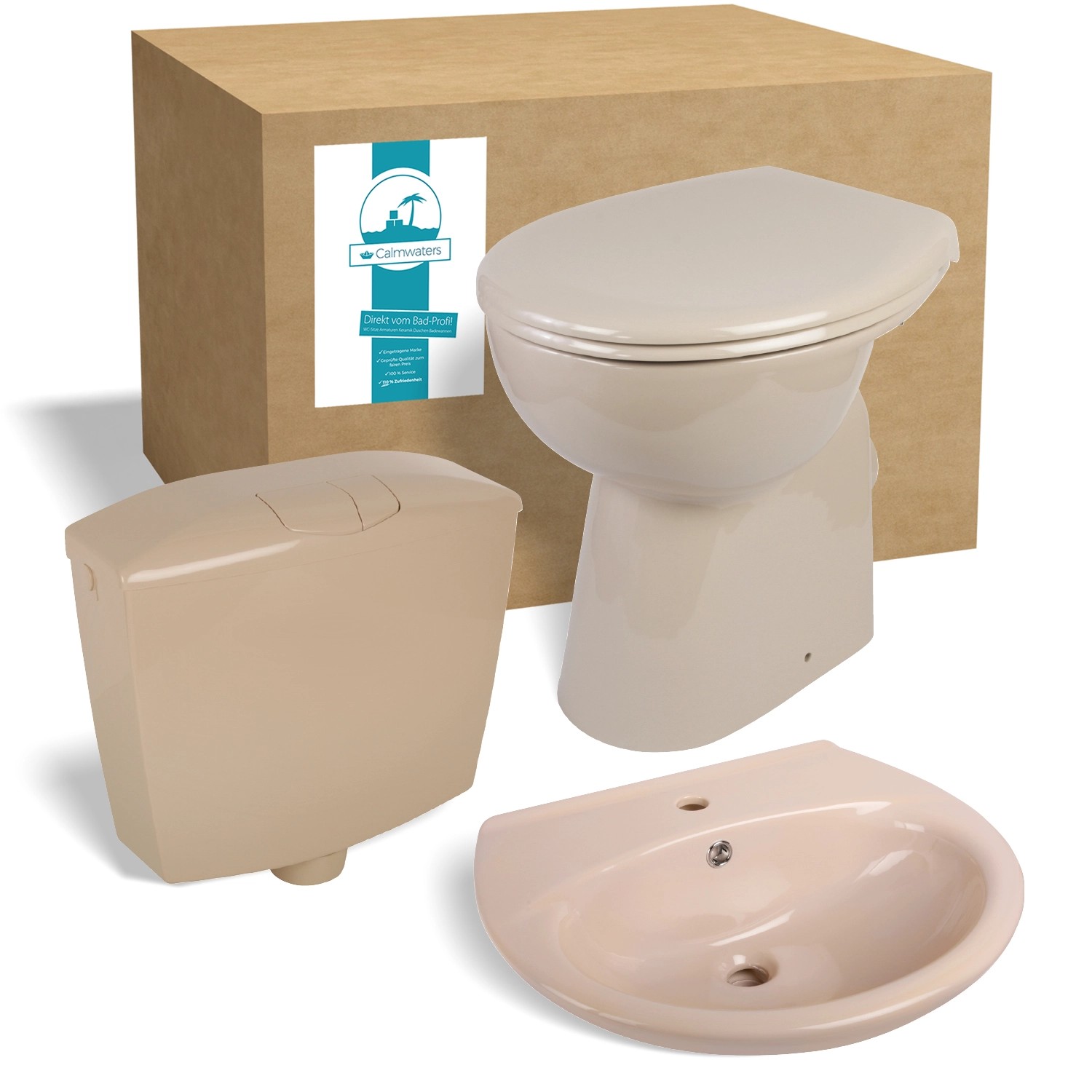 Calmwaters Stand-WC 7cm Erhöht Spülrandlos Beige-Bahamabeige Set WC-Sitz Sp günstig online kaufen