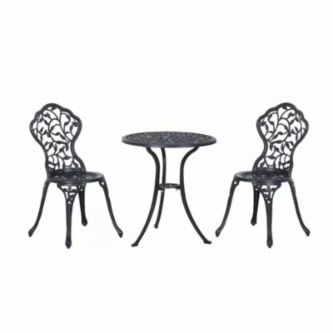 Outsunny Bistroset mit 2 Stühlen und Tisch mit Blätter-Design schwarz günstig online kaufen