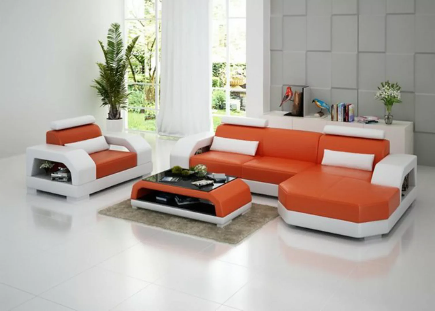 JVmoebel Ecksofa, Ledersofa Couch Wohnlandschaft Ecksofa + Sessel LED USB günstig online kaufen