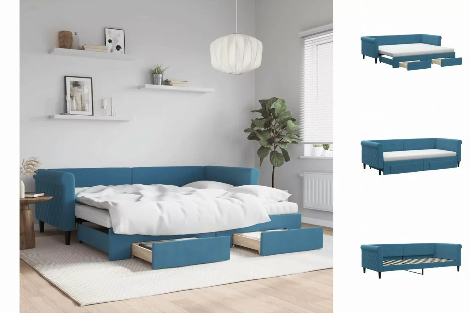 vidaXL Gästebett Gästebett Tagesbett mit Rollbett und Schubladen Blau 90x20 günstig online kaufen