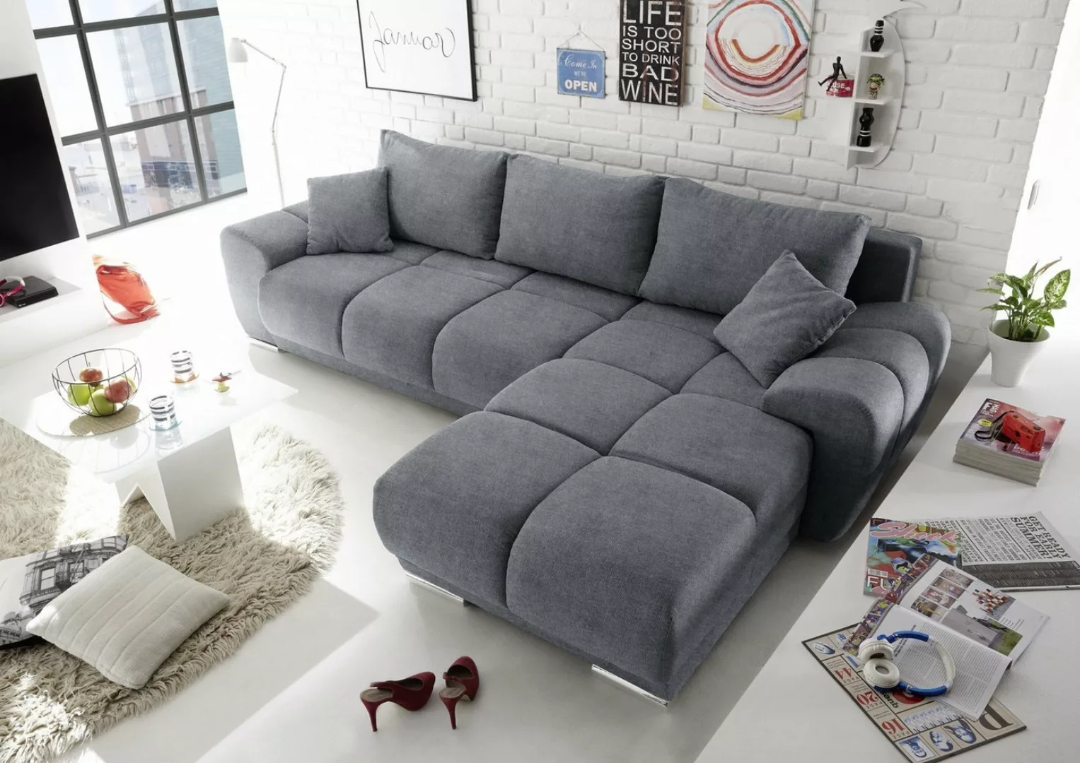 freiraum Ecksofa ANTON, li/re montierbar, Schlaffunktion, anthrazit - 289x8 günstig online kaufen