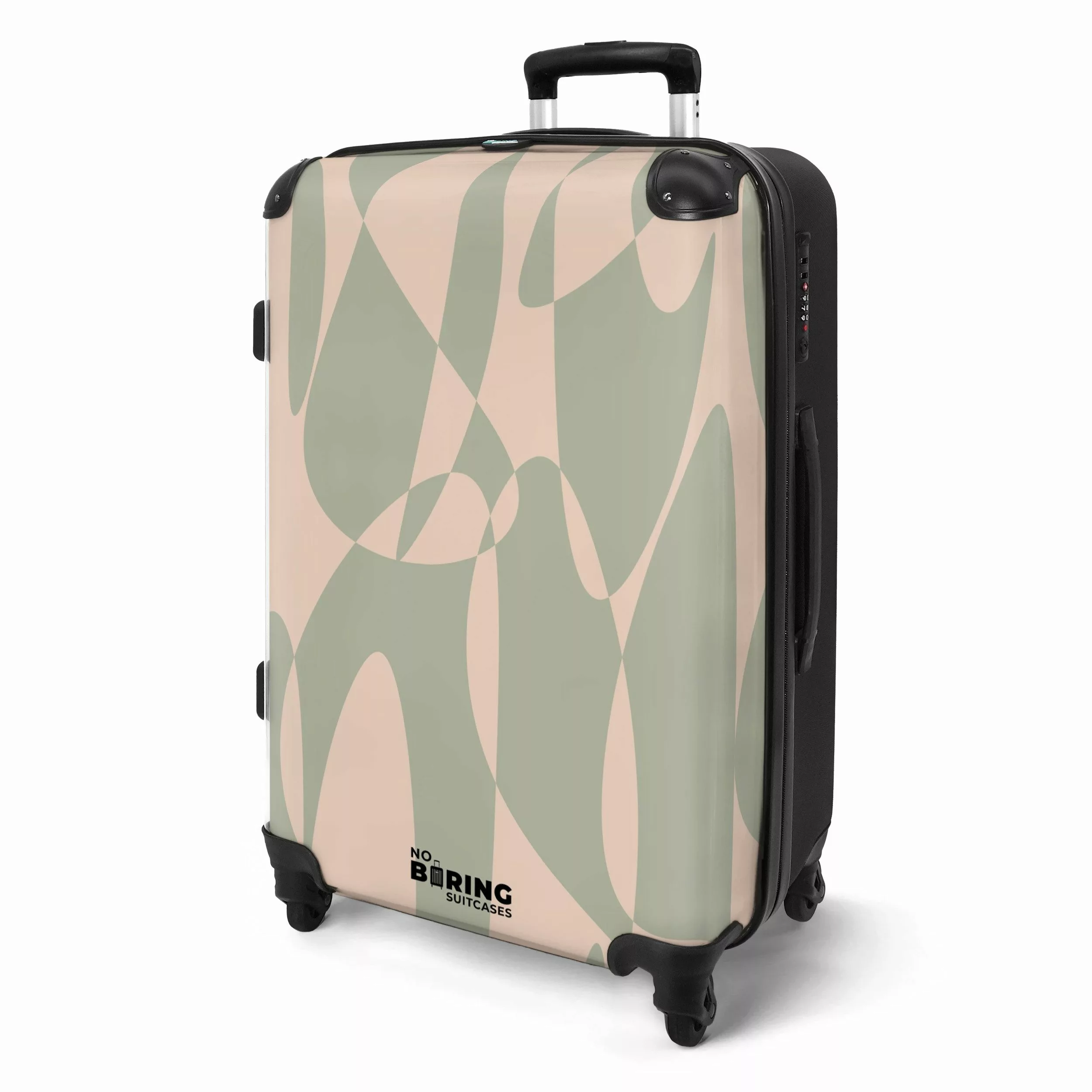 NoBoringSuitcases.com© Hartschalen-Trolley Beige mit grünen abstrakten günstig online kaufen