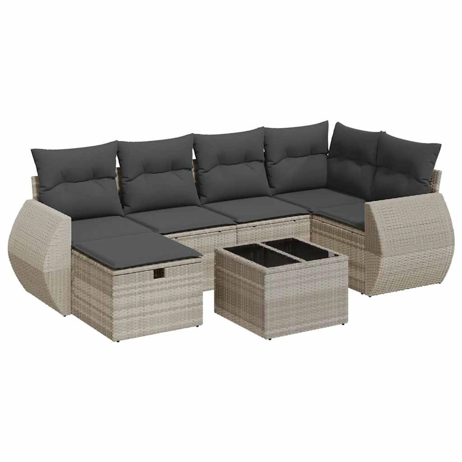 vidaXL 7-Tlg Garten-Sofagarnitur mit Kissen Hellgrau Poly Rattan 3325598 günstig online kaufen