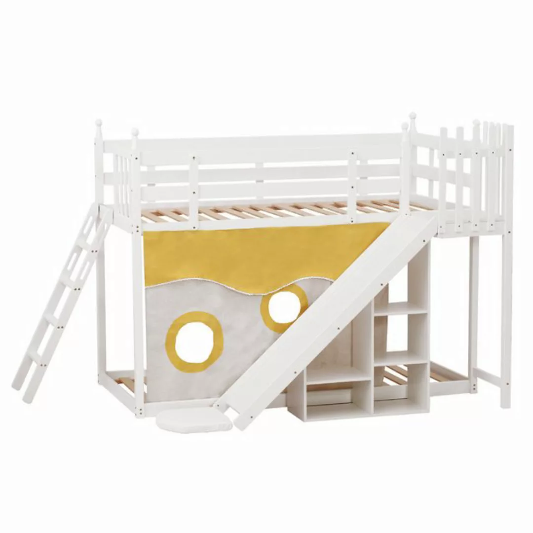 Rutaqian Holzbett Etagenbett, Holzbett mit Treppe und Zäune, Rutsche und Re günstig online kaufen