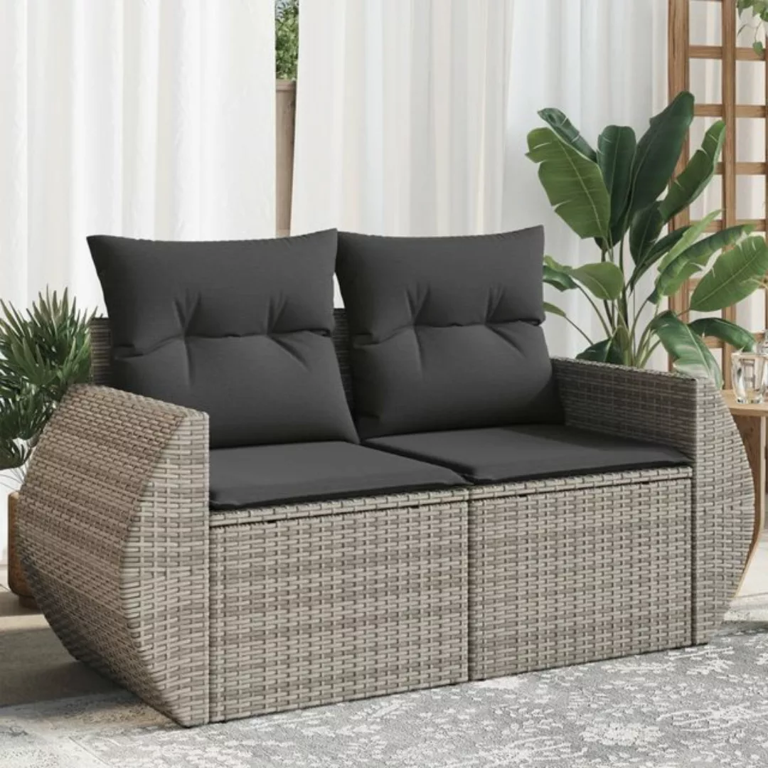 vidaXL Loungesofa Gartensofa 2-Sitzer mit Kissen Grau Poly Rattan günstig online kaufen