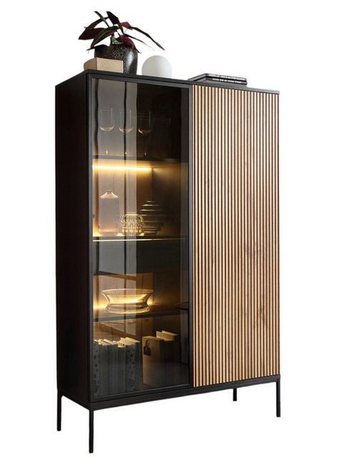 Compleo Vitrine LINO Standvitrine mit Schublade, Fronten gefräst, Modern Wo günstig online kaufen