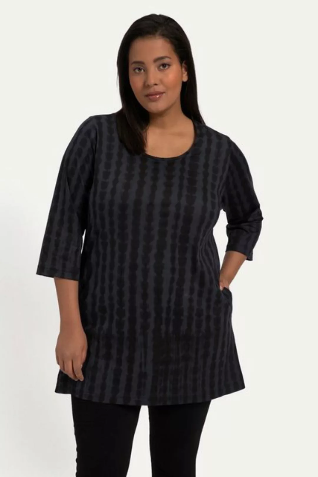 Ulla Popken Longshirt Longshirt A-Linie Batikdruck Rundhals 3/4-Arm günstig online kaufen