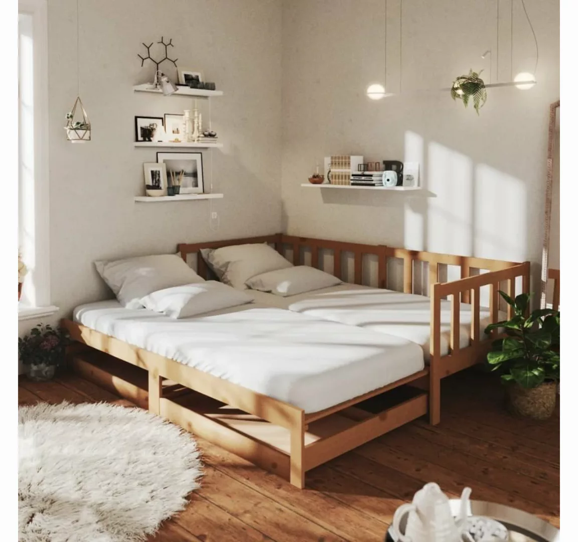 vidaXL Bettgestell Ausziehbares Tagesbett Gästebett Honigbraun 2x90x200 cm günstig online kaufen