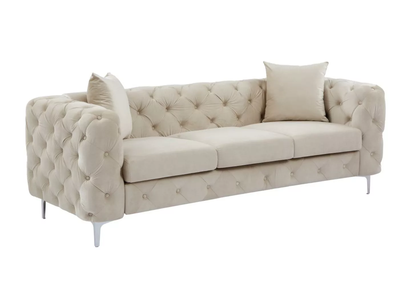 Chesterfield-Sofa 3-Sitzer - Samt - Beige - EDWINA günstig online kaufen