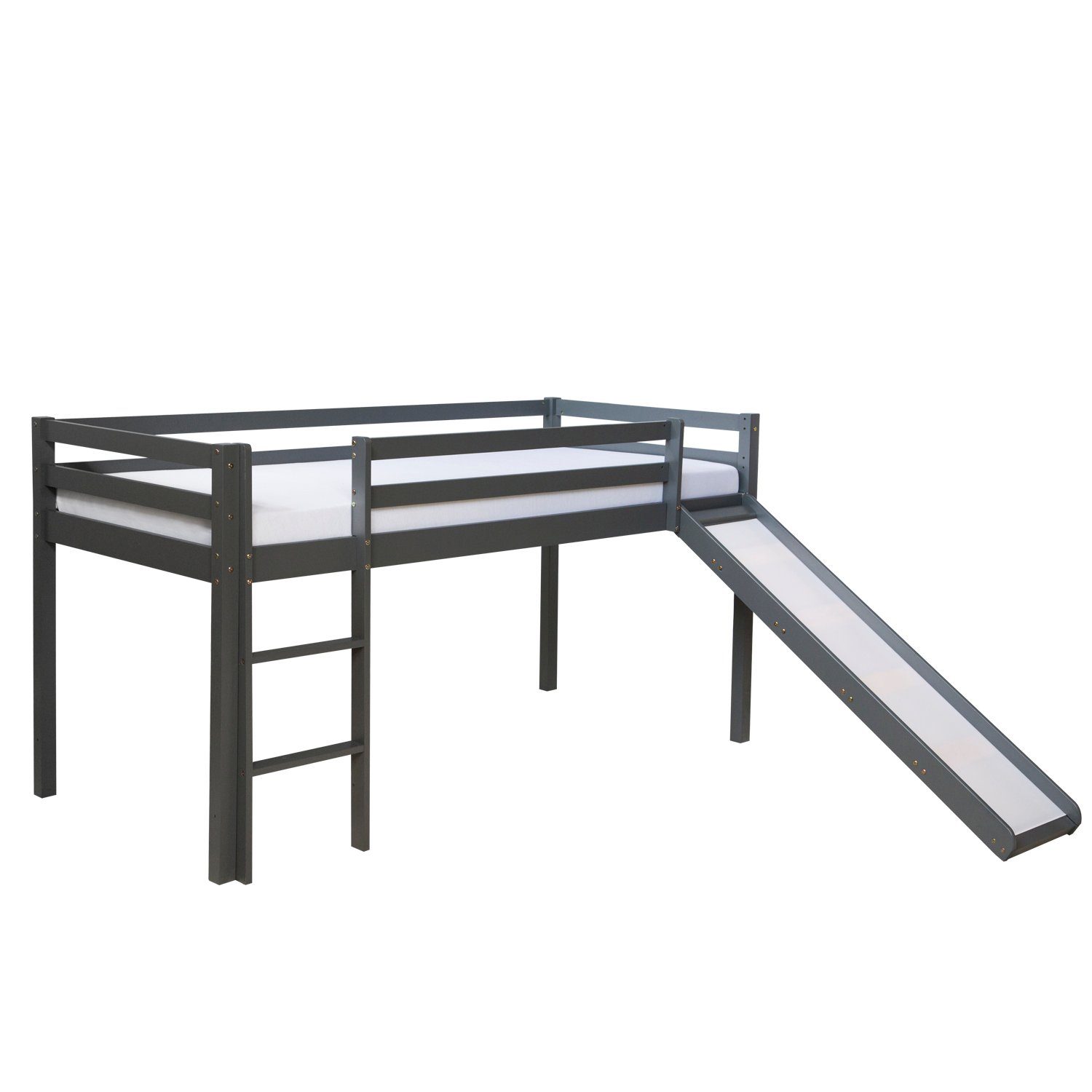 Homestyle4u Kinderbett 90x200 mit Lattenrost Matratze und Rutsche in Grau 2 günstig online kaufen