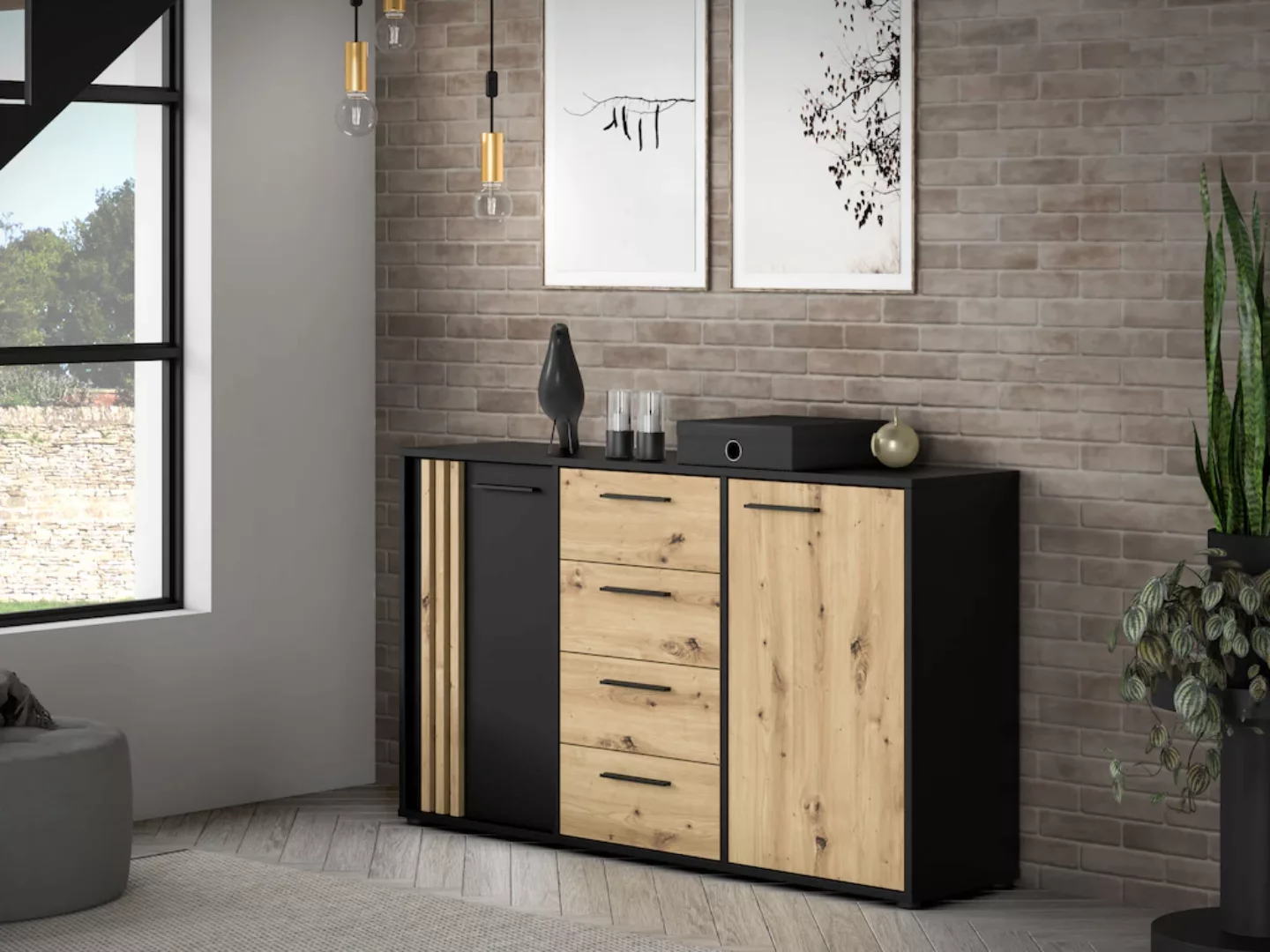 FORTE Sideboard "Cardigan", Sideboard, 2 farbig, Stauraum, Schubkasten, Sof günstig online kaufen