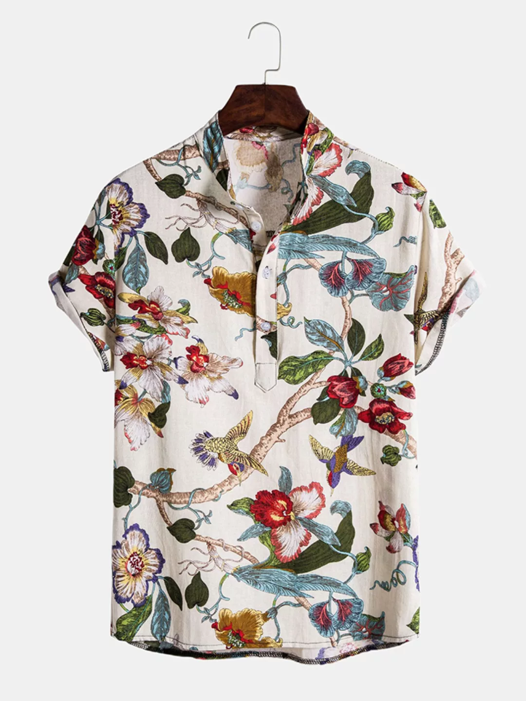 Mens Holiday Classic Lose Kurzarm-Henley-Shirt mit Blumenmuster günstig online kaufen