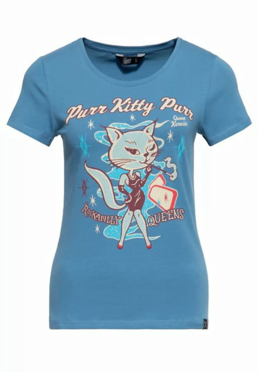 QueenKerosin Print-Shirt Purr Kitty Purr (1-tlg) mit Rockabilly-Artwork günstig online kaufen