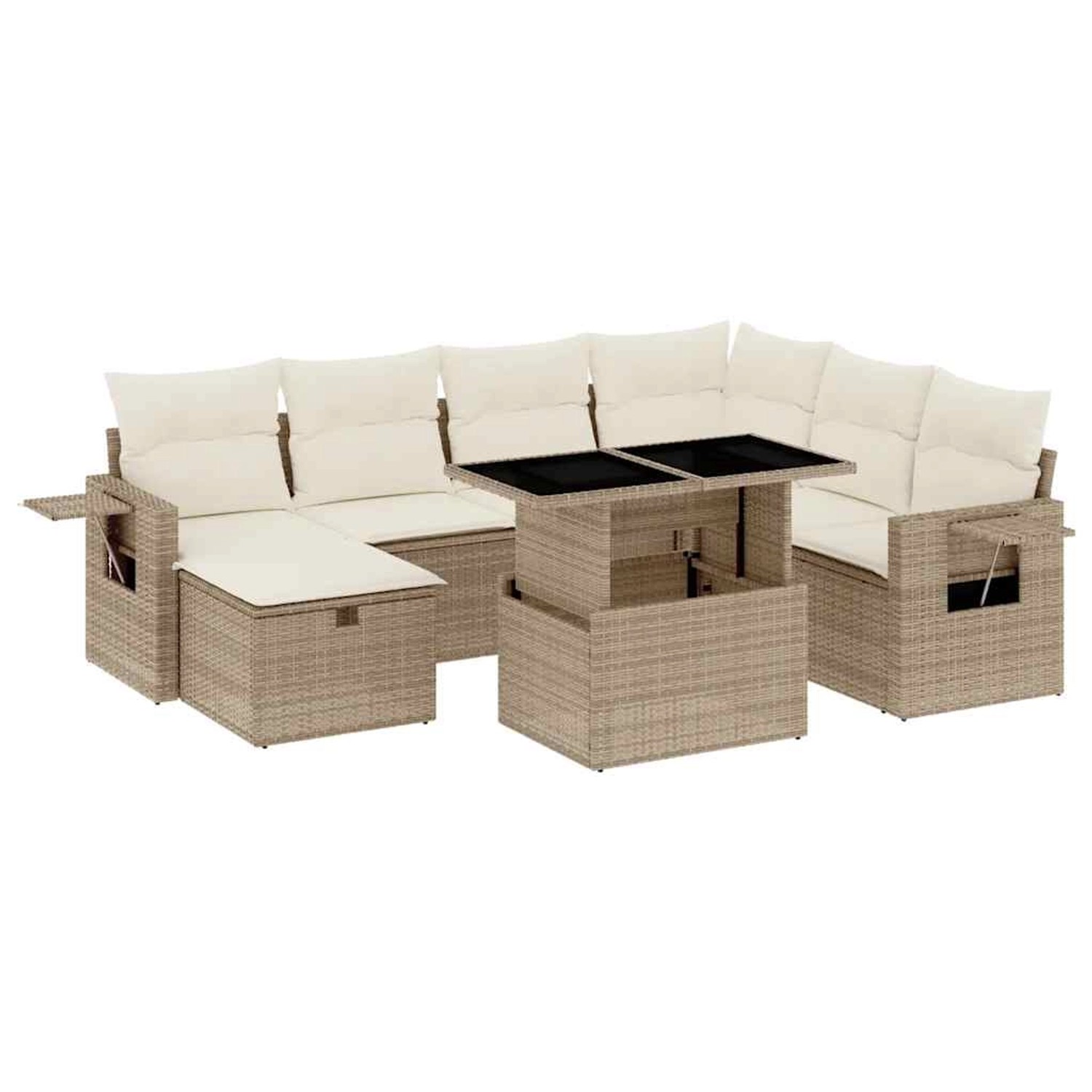 vidaXL 8-Tlg Garten-Sofagarnitur mit Kissen Beige Poly Rattan 3274998 günstig online kaufen