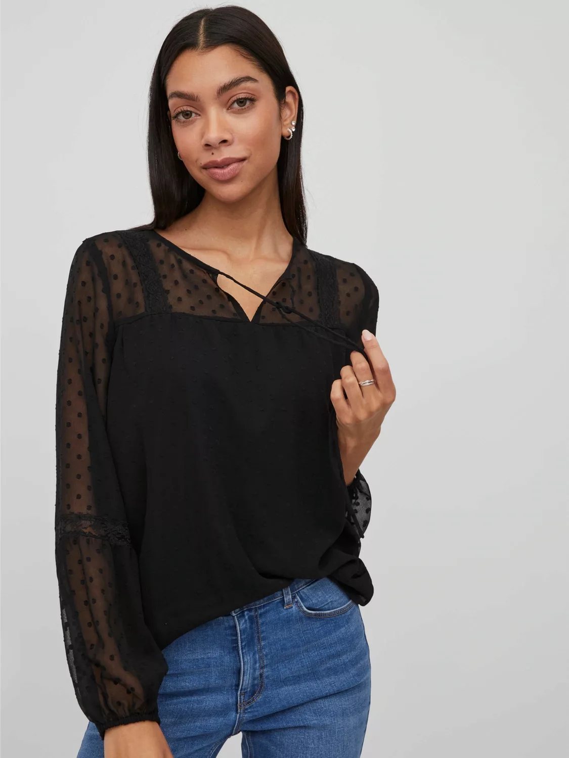 Vila Blusenshirt Lockere Mesh Bluse Shirt Langarm Oberteil VIELLETTE 6083 i günstig online kaufen