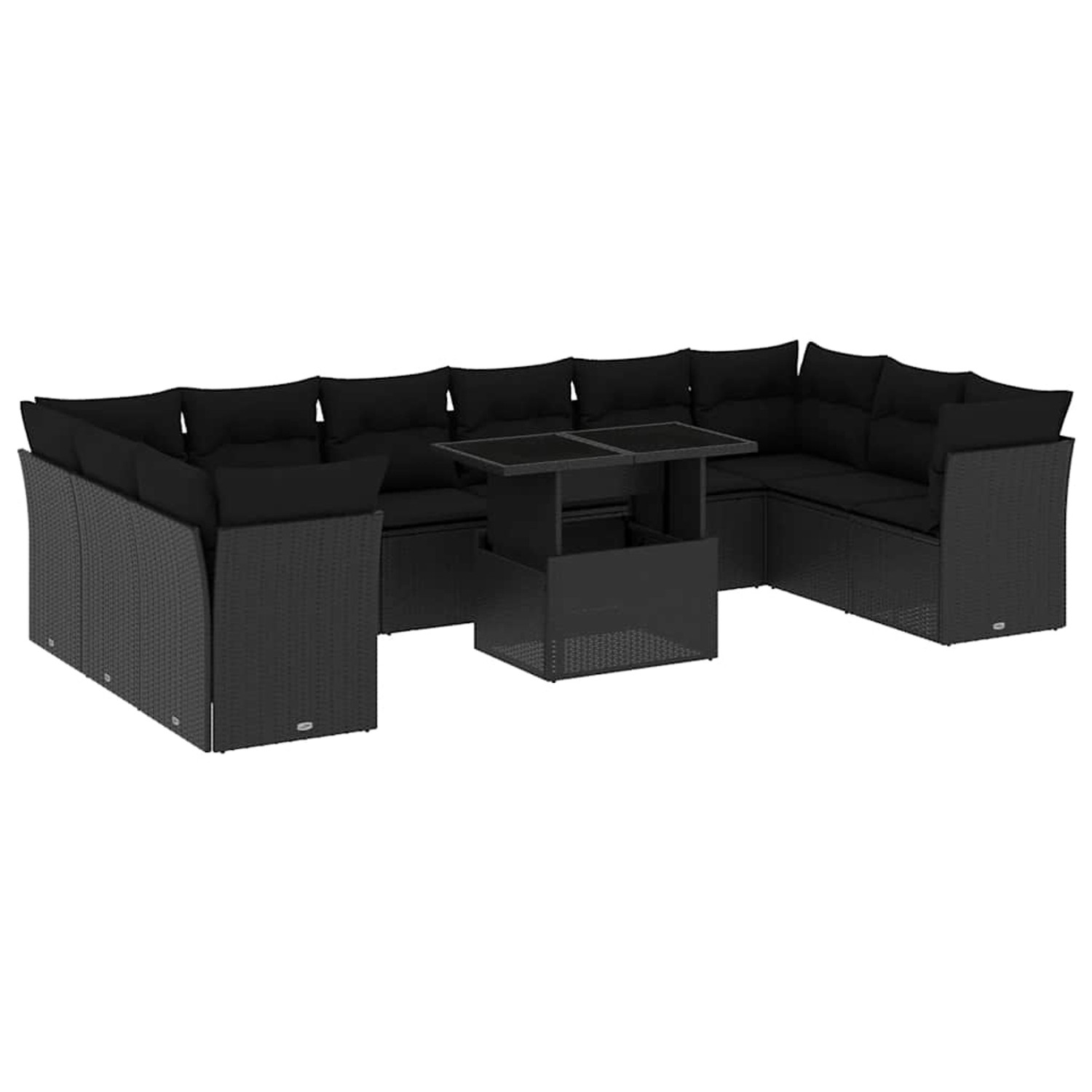 vidaXL 11-Tlg Garten-Sofagarnitur mit Kissen Schwarz Poly Rattan 3266855 günstig online kaufen