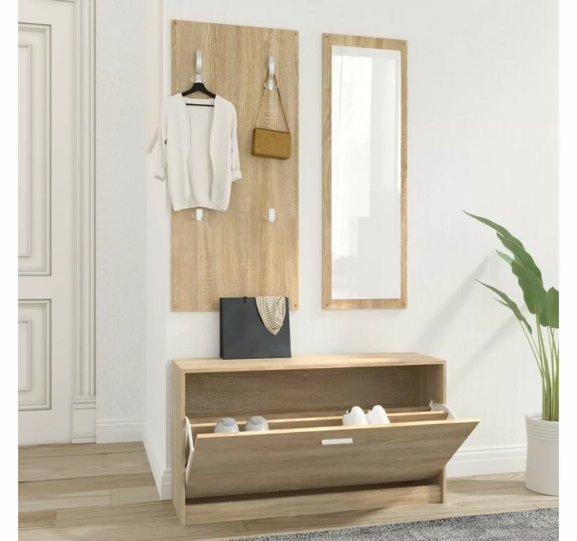 furnicato Schuhschrank 3-tlg. Flurmöbel-Set Sonoma-Eiche Holzwerkstoff günstig online kaufen