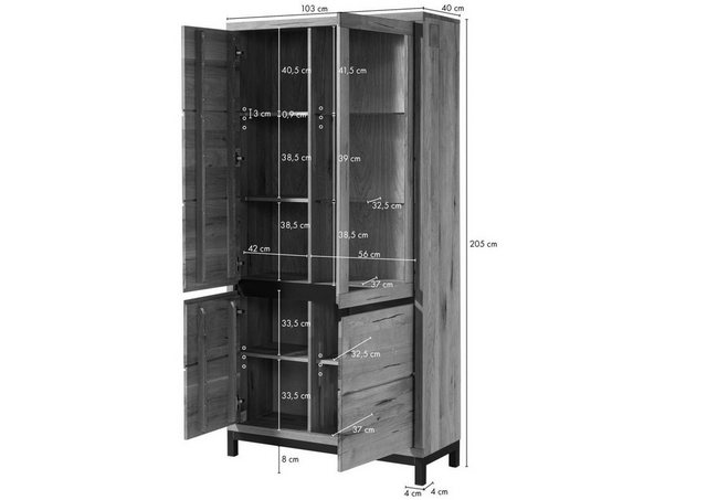 Massivmoebel24 Standvitrine Vitrine Wildeiche 103x40x205 natur geölt VILLAN günstig online kaufen