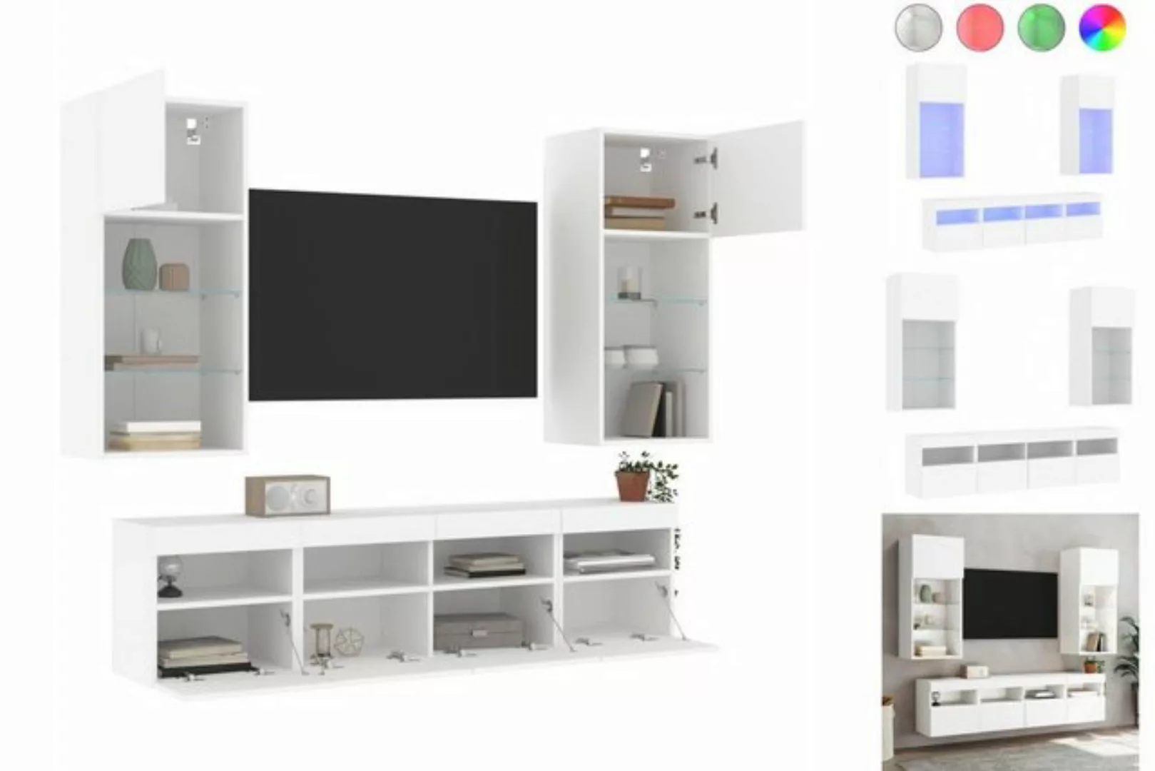 vidaXL TV-Schrank 5-tlg Wohnwand mit LED-Beleuchtung Weiß Spanplatte günstig online kaufen