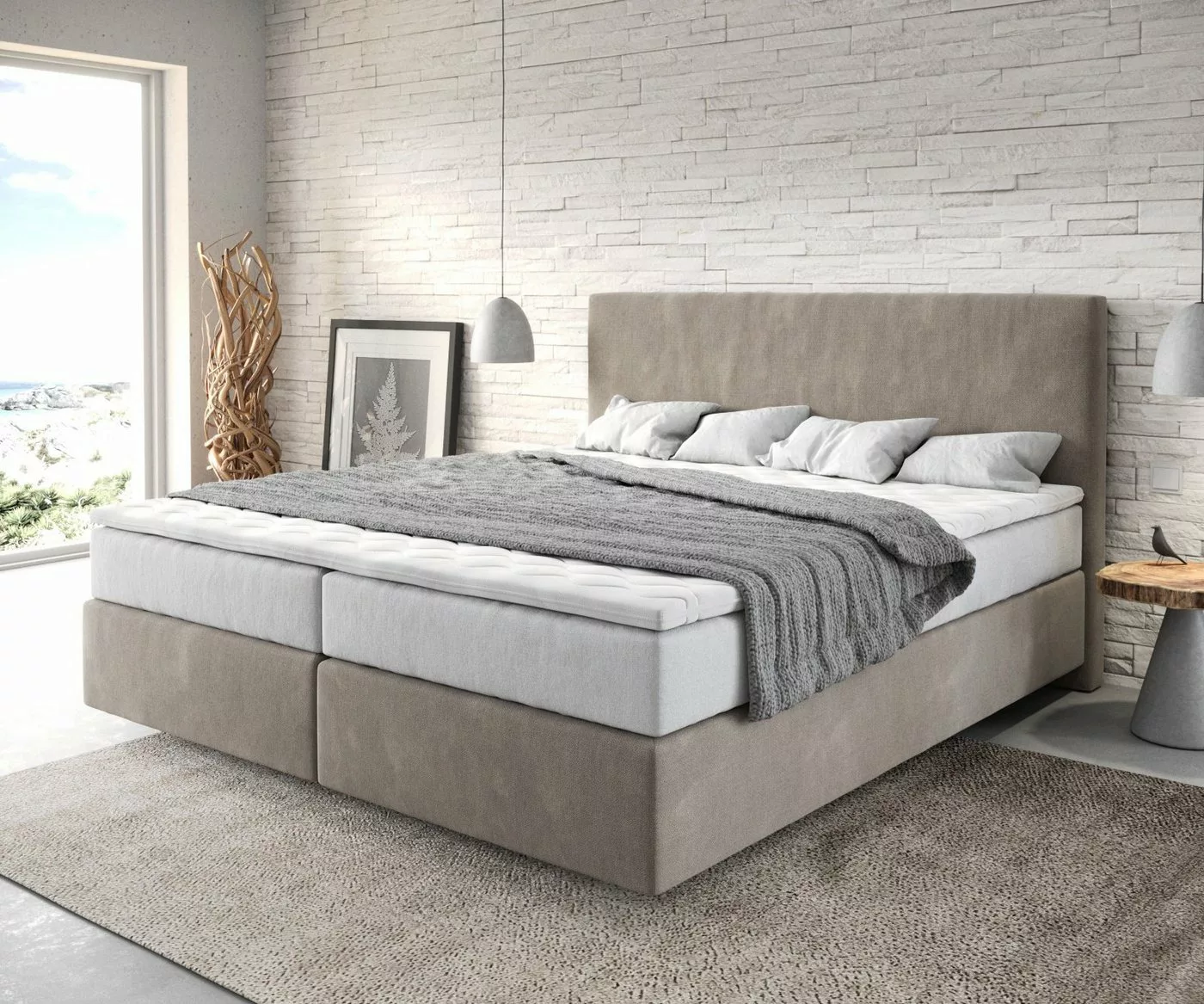 DELIFE Boxspringbett Dream-Well, Mikrofaser Beige 180x200 cm mit TFK Matrat günstig online kaufen