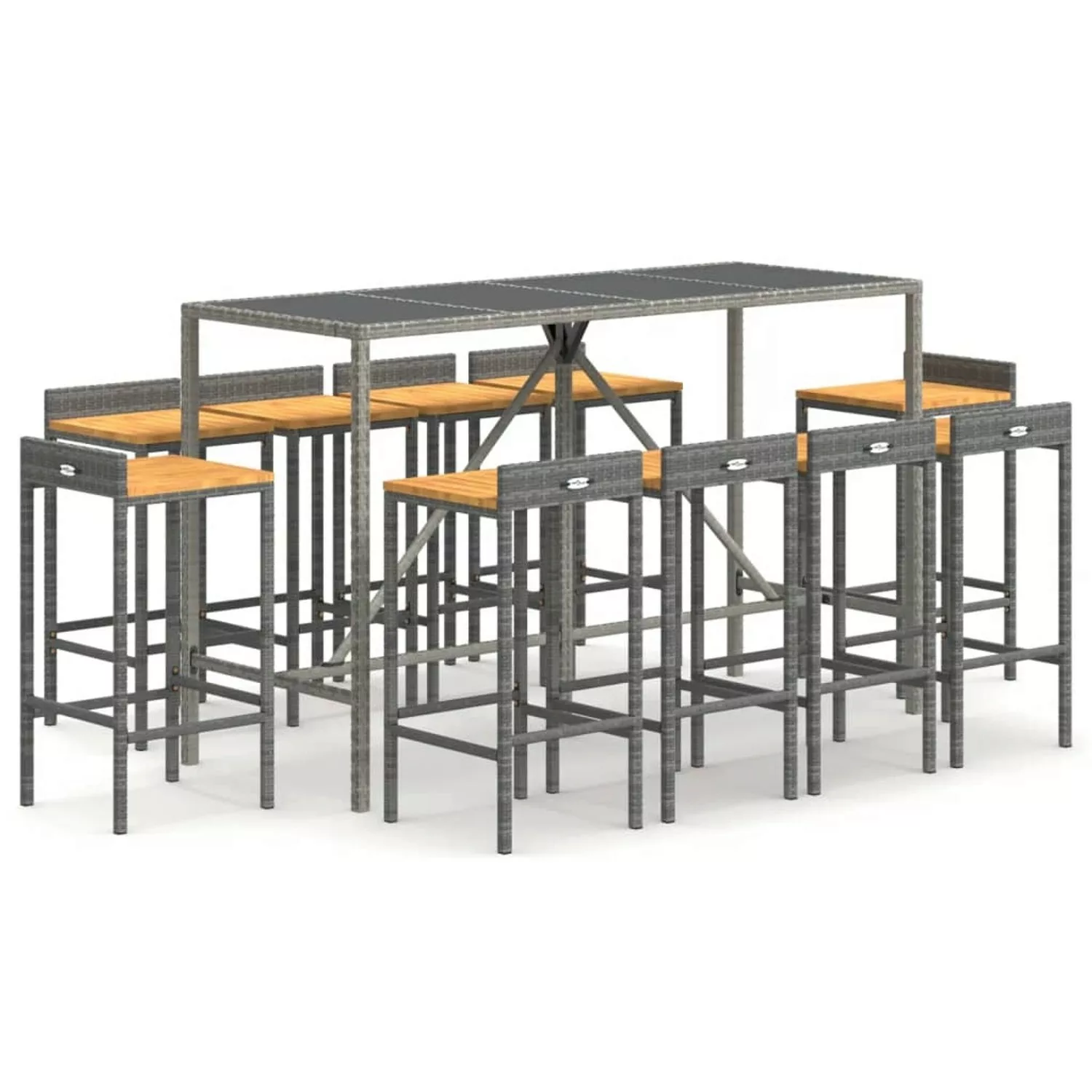 Vidaxl 11-tlg. Gartenbar-set Grau Poly Rattan & Massivholz Akazie günstig online kaufen