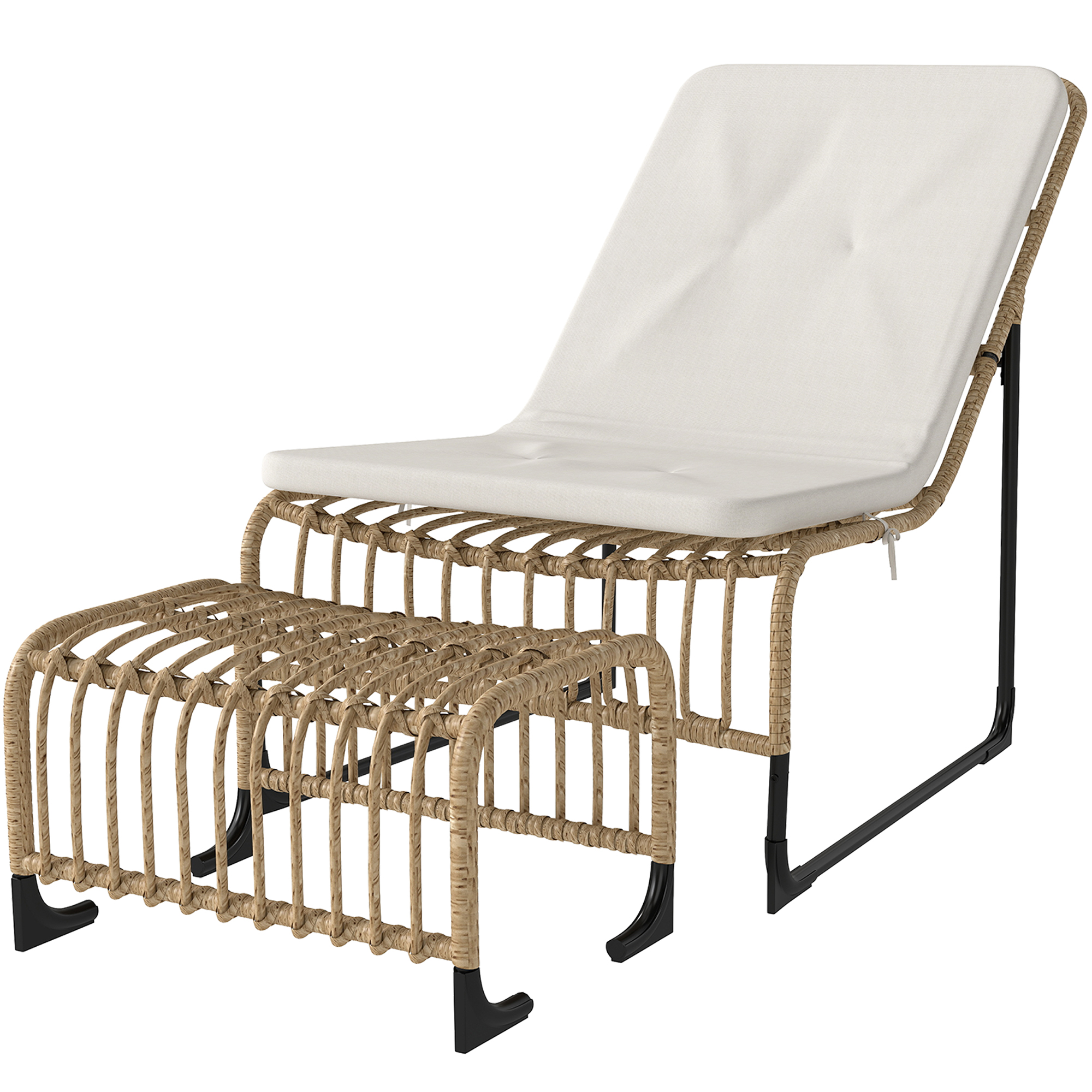 Outsunny Rattan Relaxsessel mit Fußhocker UV-beständig Gartensessel mit Kis günstig online kaufen