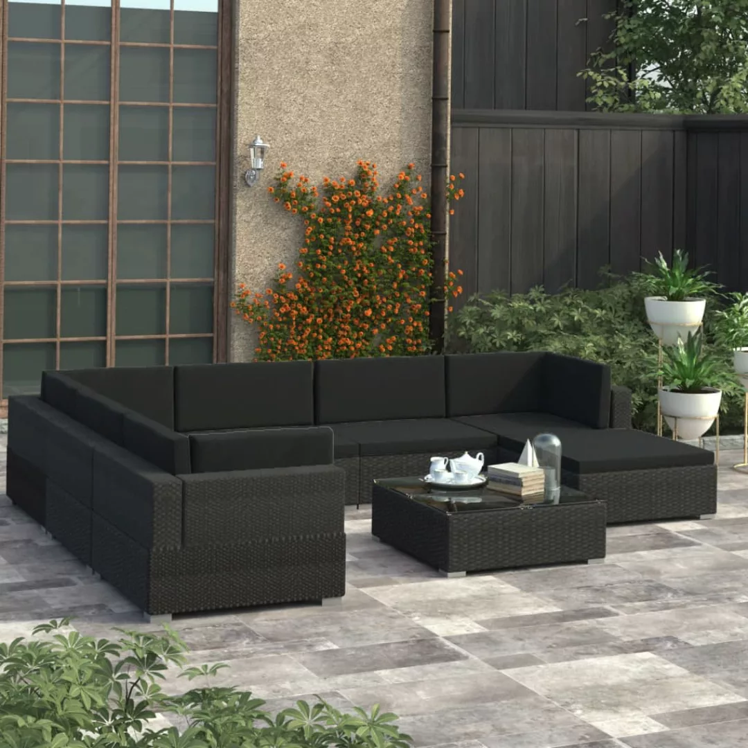 Vidaxl 8-tlg. Garten-lounge-set Mit Kissen Poly Rattan Schwarz günstig online kaufen