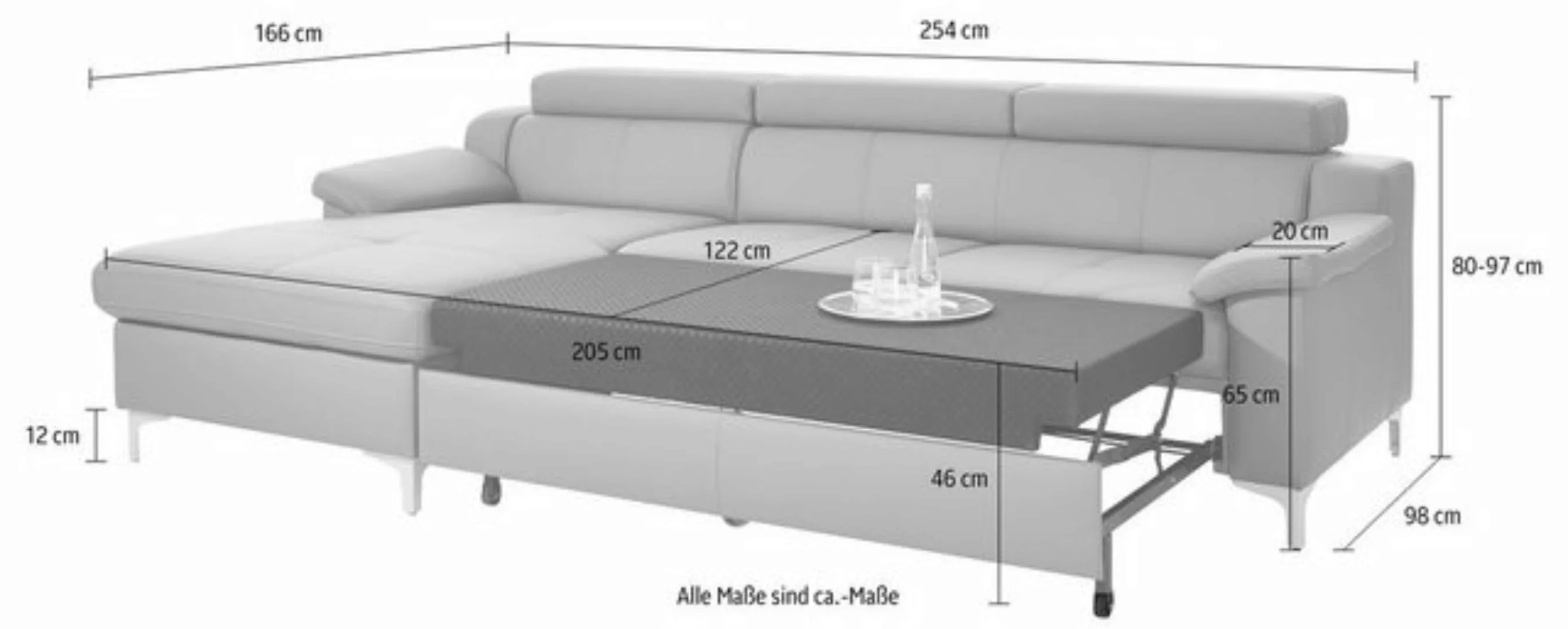 exxpo - sofa fashion Ecksofa Florenz, L-Form, mit Kopfteilverstellung günstig online kaufen