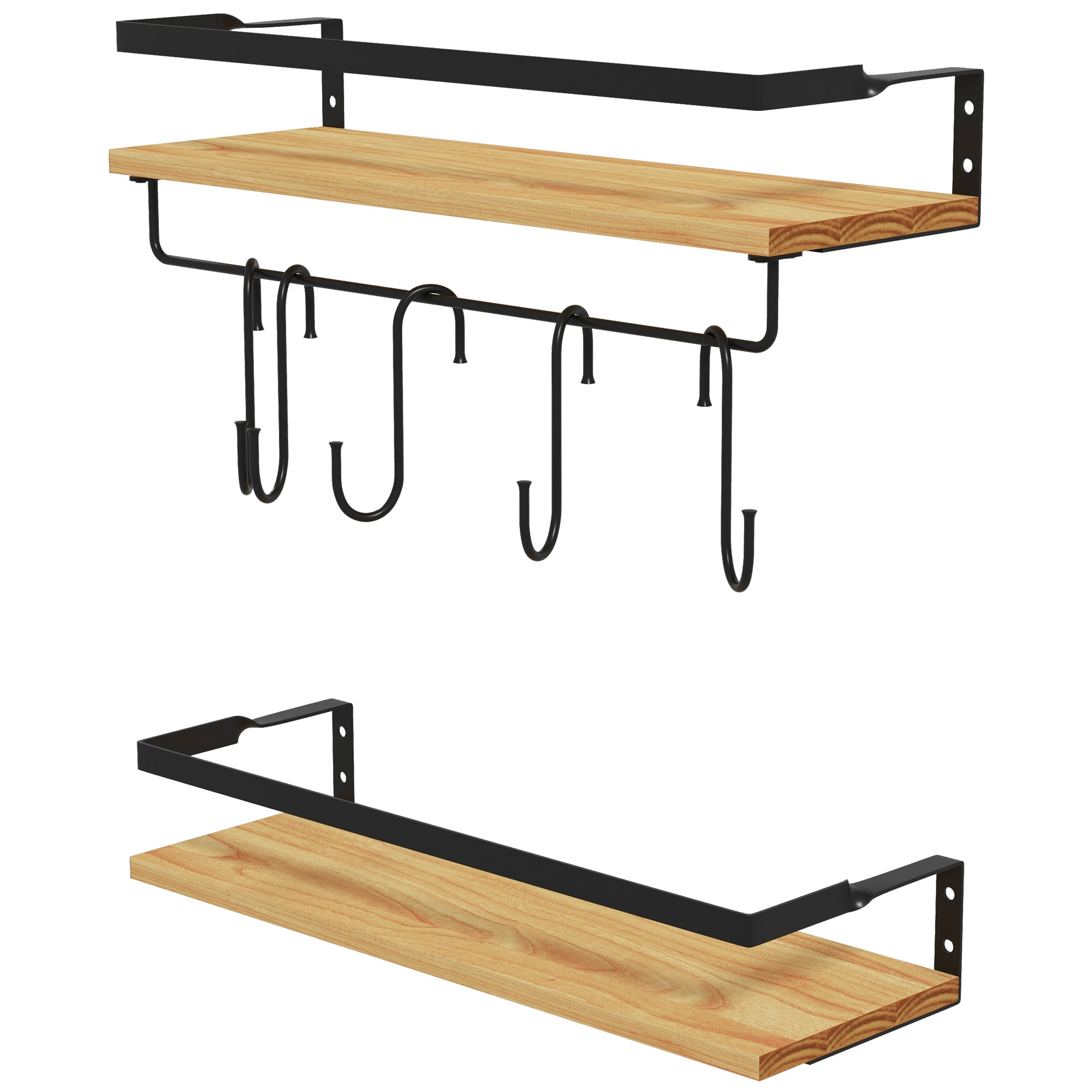 HOMCOM Set von 2 Wandregalen aus Kiefernholz, Länge 43 cm, mit 6 abnehmbare günstig online kaufen