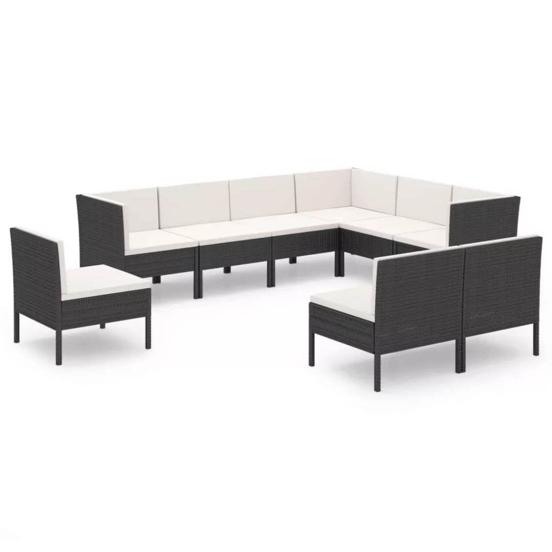 9-tlg. Garten-lounge-set Mit Auflagen Poly Rattan Schwarz günstig online kaufen