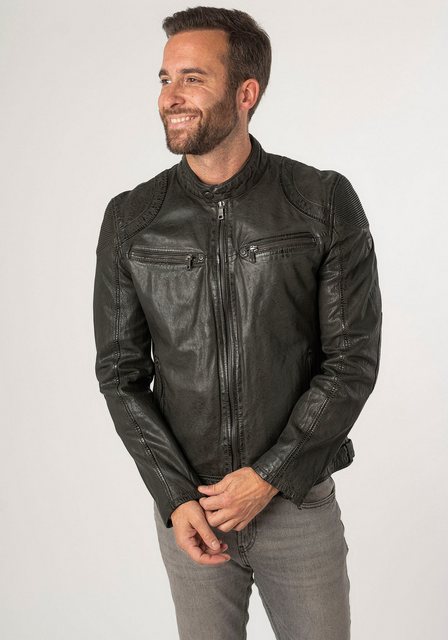 Mauritius Lederjacke "MMCollins", mti Reißverschluss, Stehkragen, Zierstepp günstig online kaufen