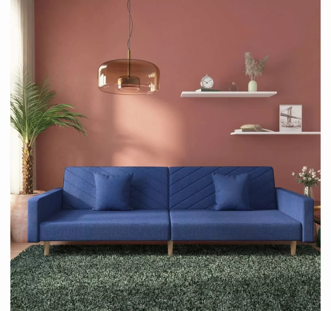 vidaXL Sofa Schlafsofa 2-Sitzer mit 2 Kissen Blau Stoff günstig online kaufen