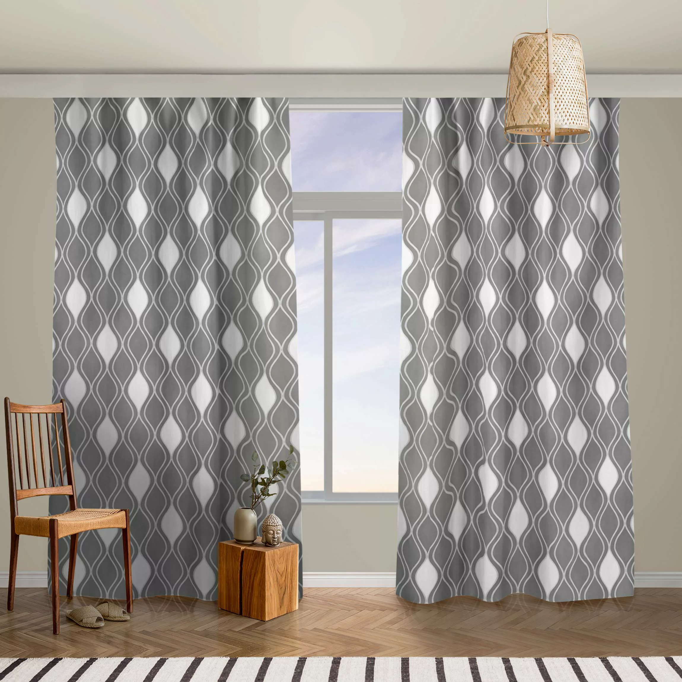 Vorhang Retro Muster mit glänzenden Tropfen in anthrazit günstig online kaufen