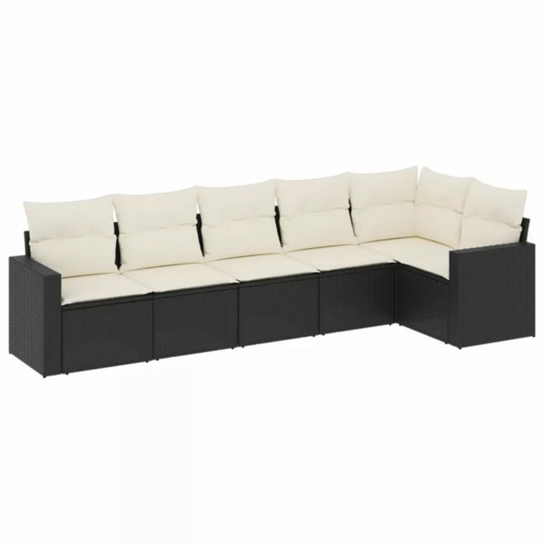 vidaXL Sofaelement 6-tlg. Garten-Sofagarnitur mit Kissen Schwarz Poly Ratta günstig online kaufen