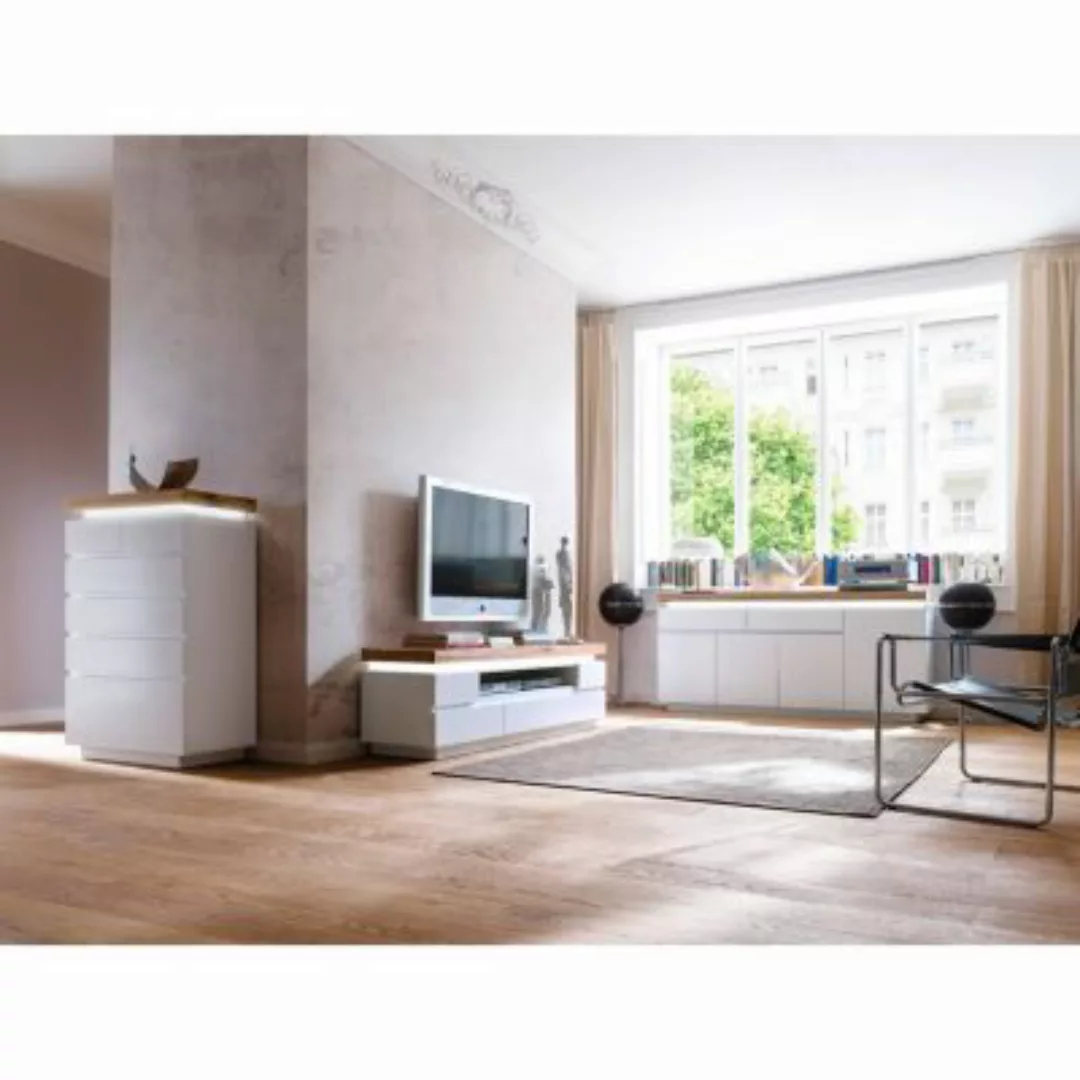 Lomadox Wohnzimmermöbel modern ROSARNO-05 Set in weiß matt lackiert mit Eic günstig online kaufen