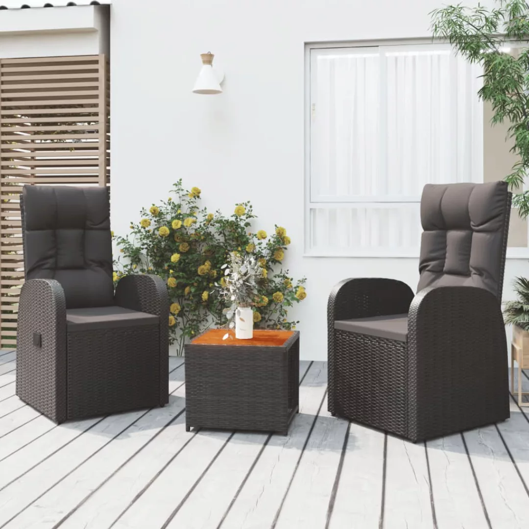 Vidaxl 3-tlg. Garten-lounge-set Schwarz Poly Rattan Massivholz Akazie günstig online kaufen