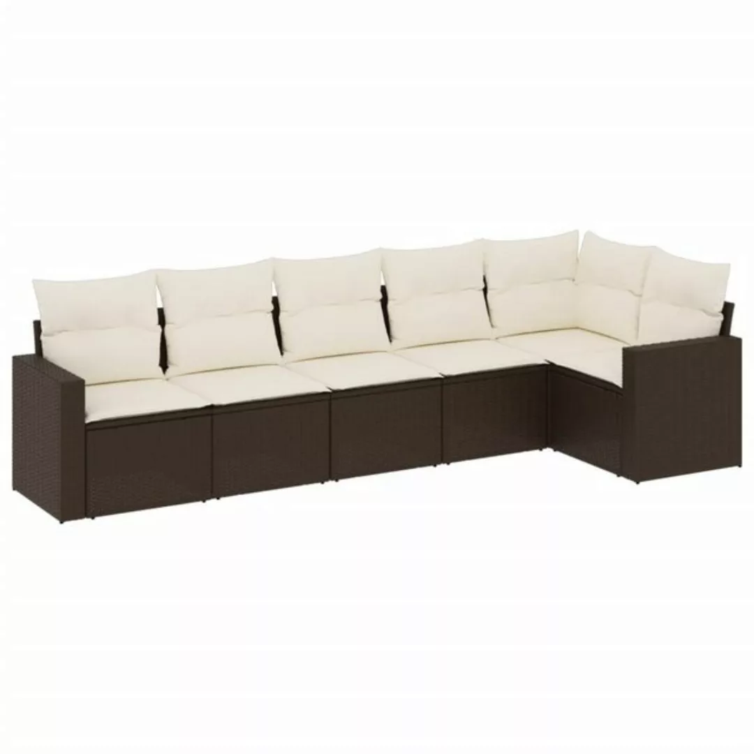 vidaXL Loungesofa 6-tlg. Garten-Sofagarnitur mit Kissen Braun Poly Rattan, günstig online kaufen