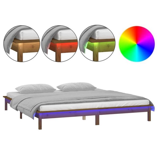 vidaXL Bettgestell Massivholzbett mit LEDs Honigbraun 200x200 cm Bett Bettr günstig online kaufen