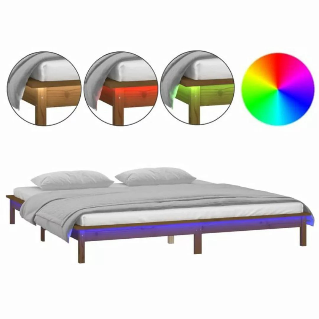 vidaXL Bettgestell Massivholzbett mit LEDs Honigbraun 140x200 cm Bett Bettr günstig online kaufen