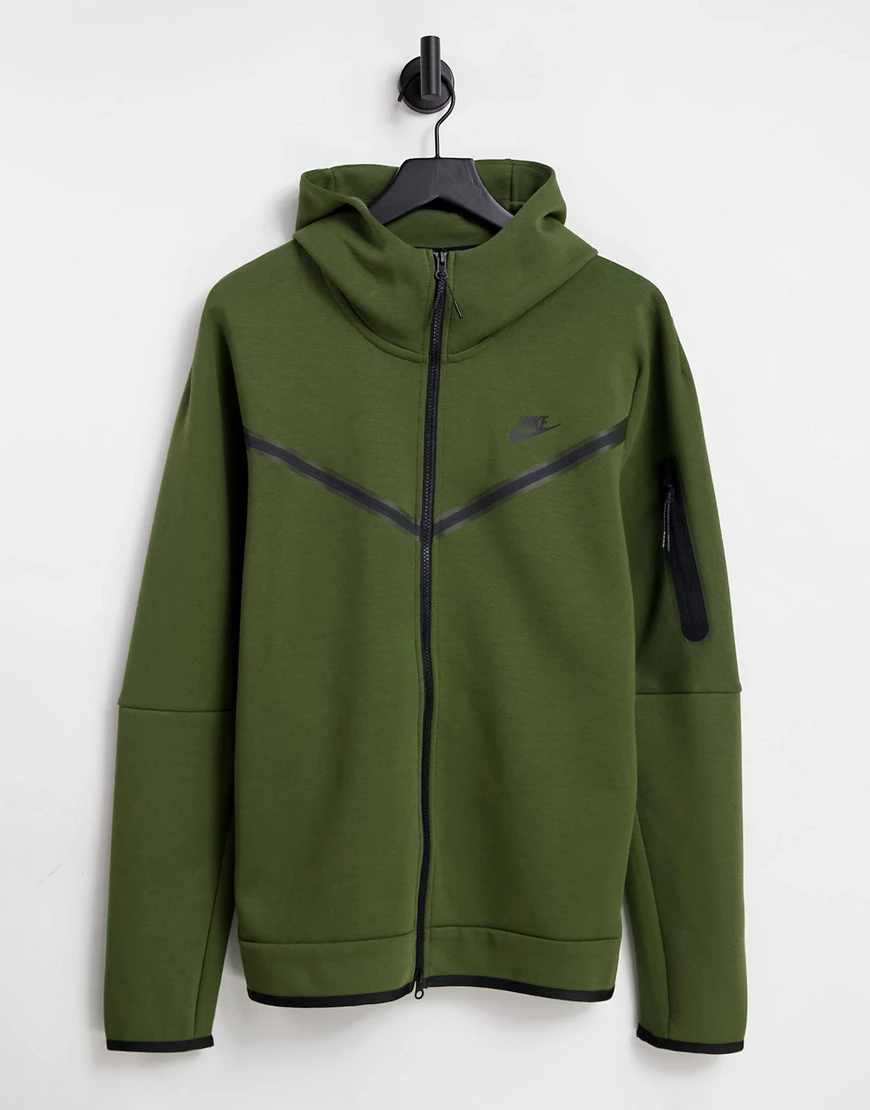 Nike – Funktions-Fleecejacke in Khaki mit Reißverschluss und Kapuze-Grün günstig online kaufen
