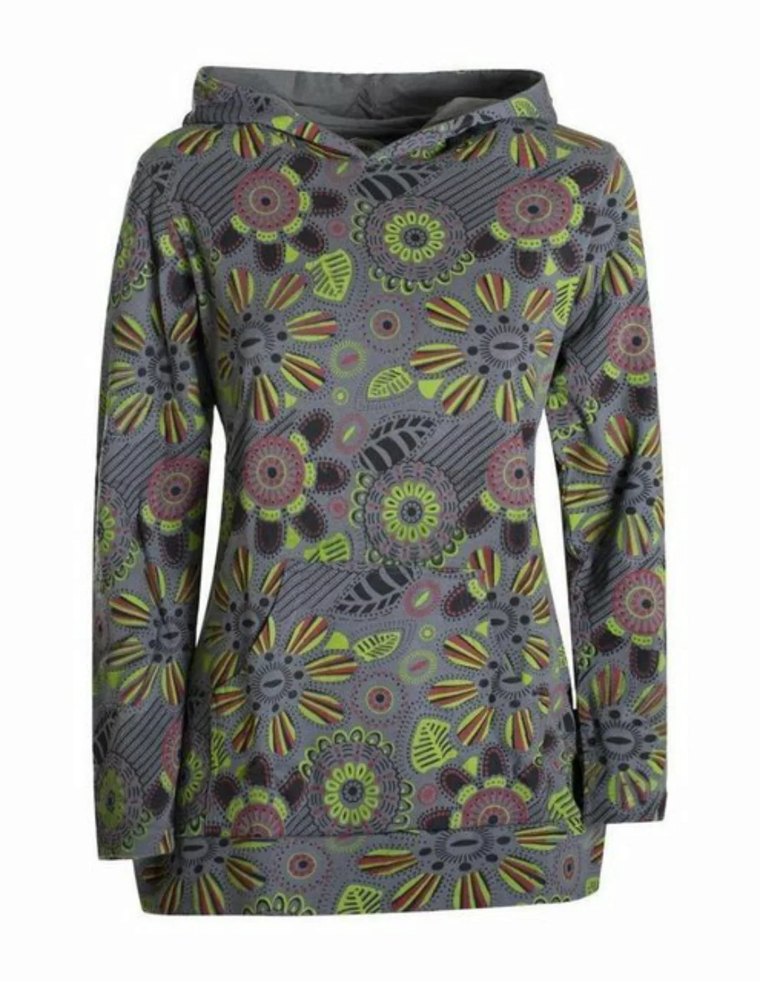 Vishes Kapuzenshirt Langarm Hoodie mit Blumen Druck und Kängurutasche Hippi günstig online kaufen